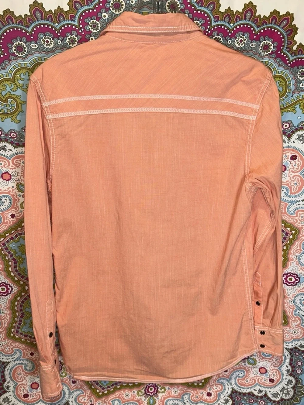 Buckle Black Men's Western Pearl Snap Shirt Coral Peach Thick Stitch Standard Fi